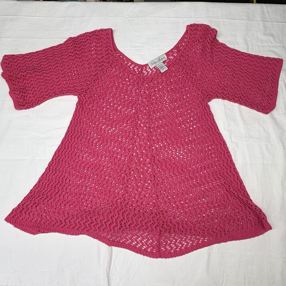 Fashion Avenue Women’s M Pink Open Knit Pullover Sweater Dolman Sleeve Tunic